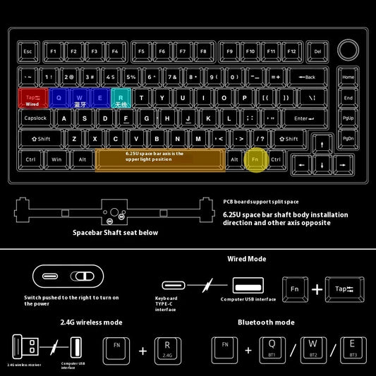 Heiji Snake Mechanical Keyboard Kit Aluminum Tuo Three-mode No Wired Bluetooth