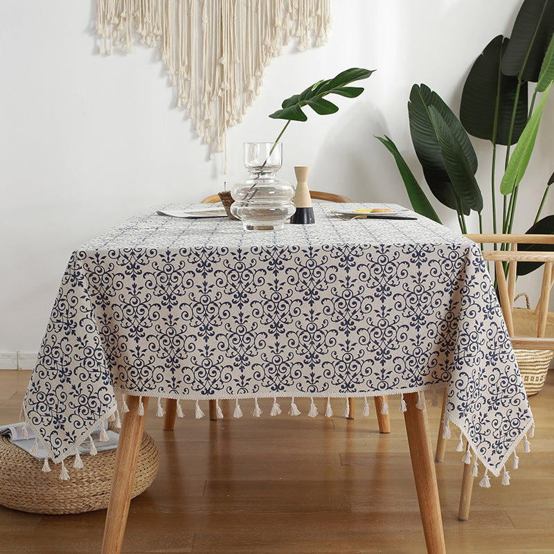 Retro Blue And White Porcelain Chinese Square Dining Table Tablecloth