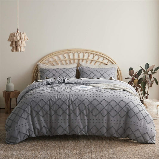 Tufted Solid Color Bohemian Cotton Quilt Cover Pillowcase Cut Flower Three-piece Set