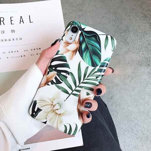 Compatible With AppleLOVECOM Flowers Banana Leaf Art Phone Case For IPhoneXS Max XR 6S 6 7 8 Plus X Retro Soft Floral Phone Back Case With Flowers Style