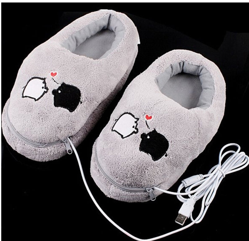 Practical Safe and Reliable Plush USB Foot Warmer Shoes Soft Electric Heating Slipper