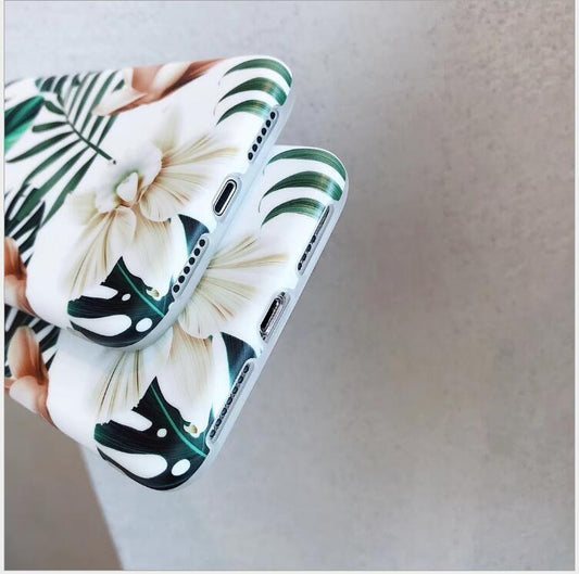 Compatible With AppleLOVECOM Flowers Banana Leaf Art Phone Case For IPhoneXS Max XR 6S 6 7 8 Plus X Retro Soft Floral Phone Back Case With Flowers Style