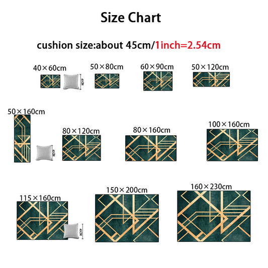Light Luxury Retro Dark Green Golden Line Doormat Bedroom Living Room Carpet Bedside Kitchen Floor Mat