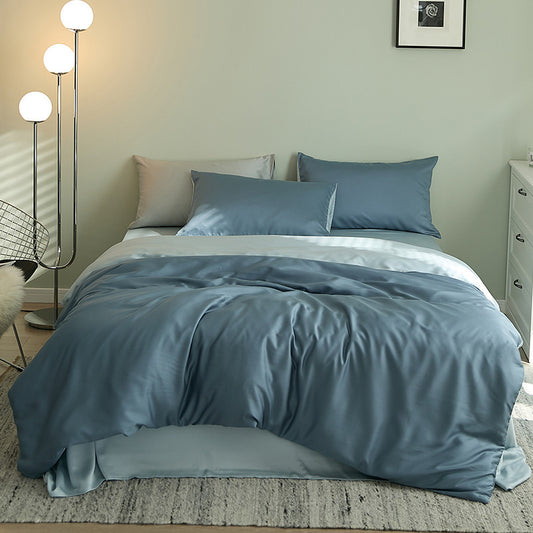 Summer Light Luxury Pure Color Tencel Four-piece Set Simple Ice Silk Cool Feeling Silky Nude Sleeping Quilt Cover Bed Sheet Bedding