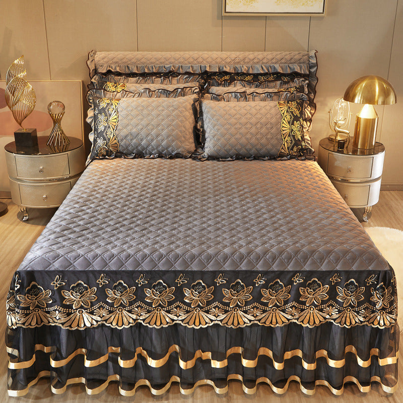 European Crystal Velvet Thick Bed Skirt