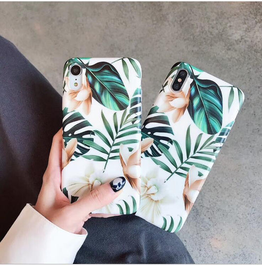 Compatible With AppleLOVECOM Flowers Banana Leaf Art Phone Case For IPhoneXS Max XR 6S 6 7 8 Plus X Retro Soft Floral Phone Back Case With Flowers Style