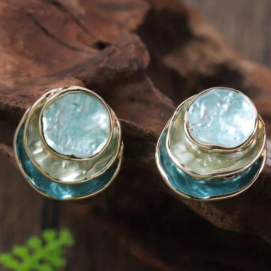 Ins Three-colored Painting Round Earrings Fashion Elegant Versatile Geometric Earrings For Women Jewelry