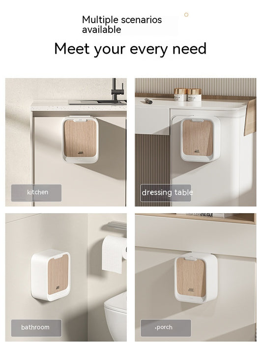 Light Luxury Kitchen Inductive Ashbin Wall Hanging Household Toilet With Lid Wood Grain Smart Hanging Storage