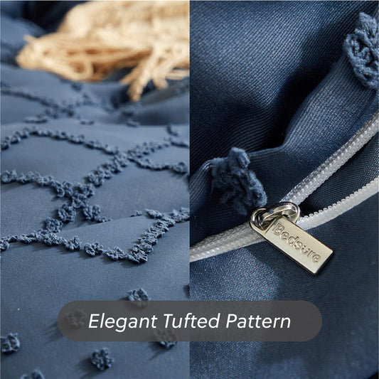 Tufted Solid Color Bohemian Cotton Quilt Cover Pillowcase Cut Flower Three-piece Set