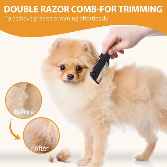 Razor Comb For Dogs Cats With Extra Blades Pet Razor Comb 2 In 1 Trimming Grooming Dog Cat Brush That Cuts Hair Hair Cutter Comb For Dog Cat Pet Hair Trimmer Grooming Comb For Dog Cat