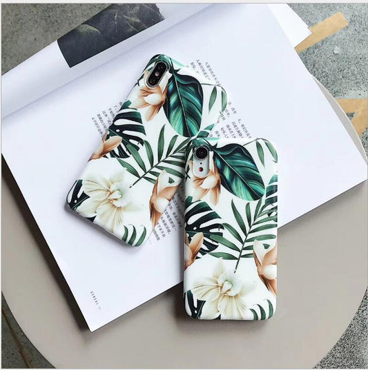 Compatible With AppleLOVECOM Flowers Banana Leaf Art Phone Case For IPhoneXS Max XR 6S 6 7 8 Plus X Retro Soft Floral Phone Back Case With Flowers Style