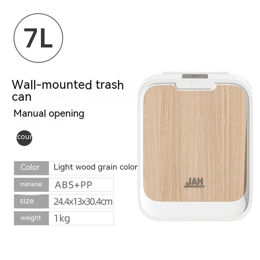 Light Luxury Kitchen Inductive Ashbin Wall Hanging Household Toilet With Lid Wood Grain Smart Hanging Storage