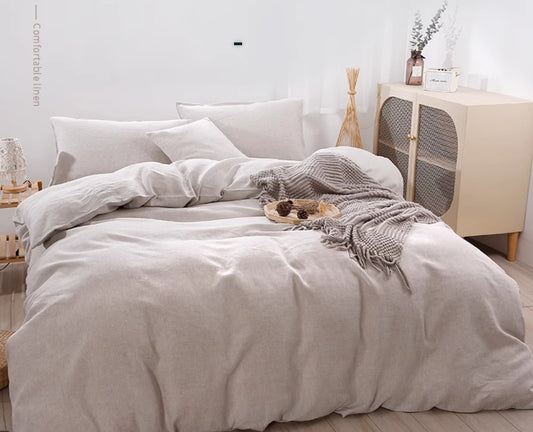 Four-piece Linen Bedding Set With Fitted Sheet And Fitted Sheet