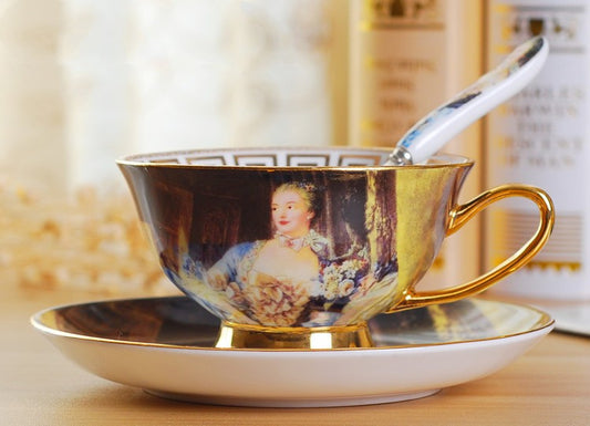 Creative Bone China Coffee Cup And Plate, Retro And Luxury