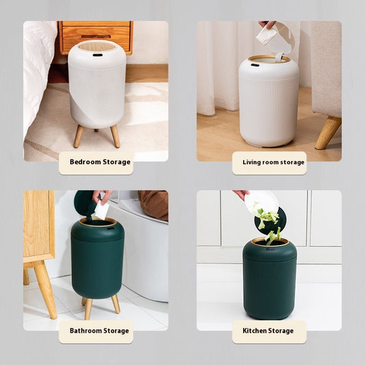 Smart Sensor Trash Can Light Luxury Round High Leg Kitchen Bathroom