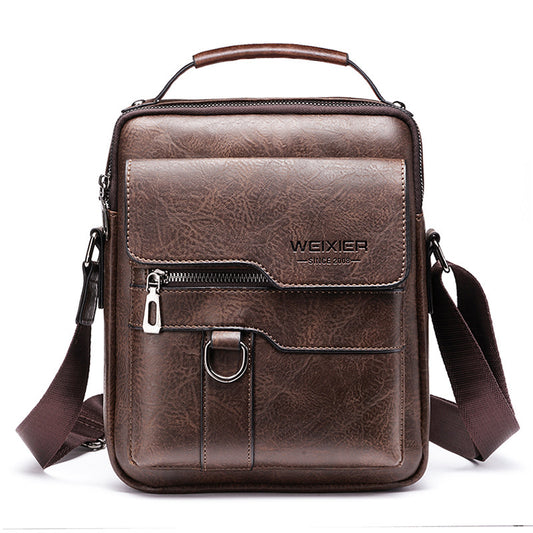 Popular Men's Messenger Bag One Shoulder Retro Business Backpack PU Leather Flaps Crossbody Bags Business Flap Male Solid Travel Bag