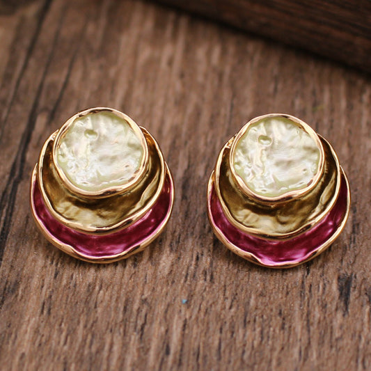 Ins Three-colored Painting Round Earrings Fashion Elegant Versatile Geometric Earrings For Women Jewelry