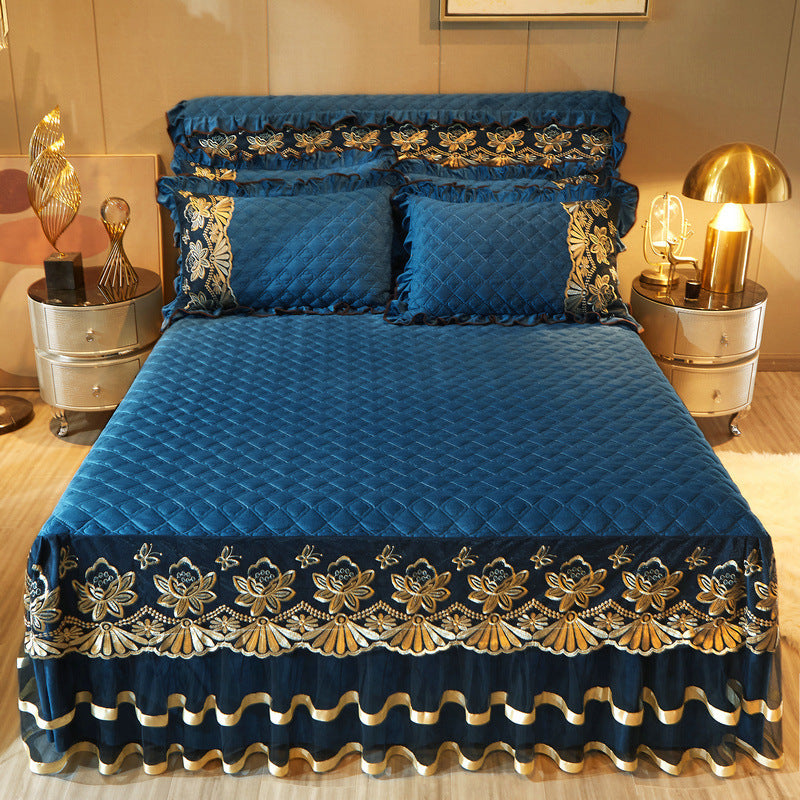 European Crystal Velvet Thick Bed Skirt