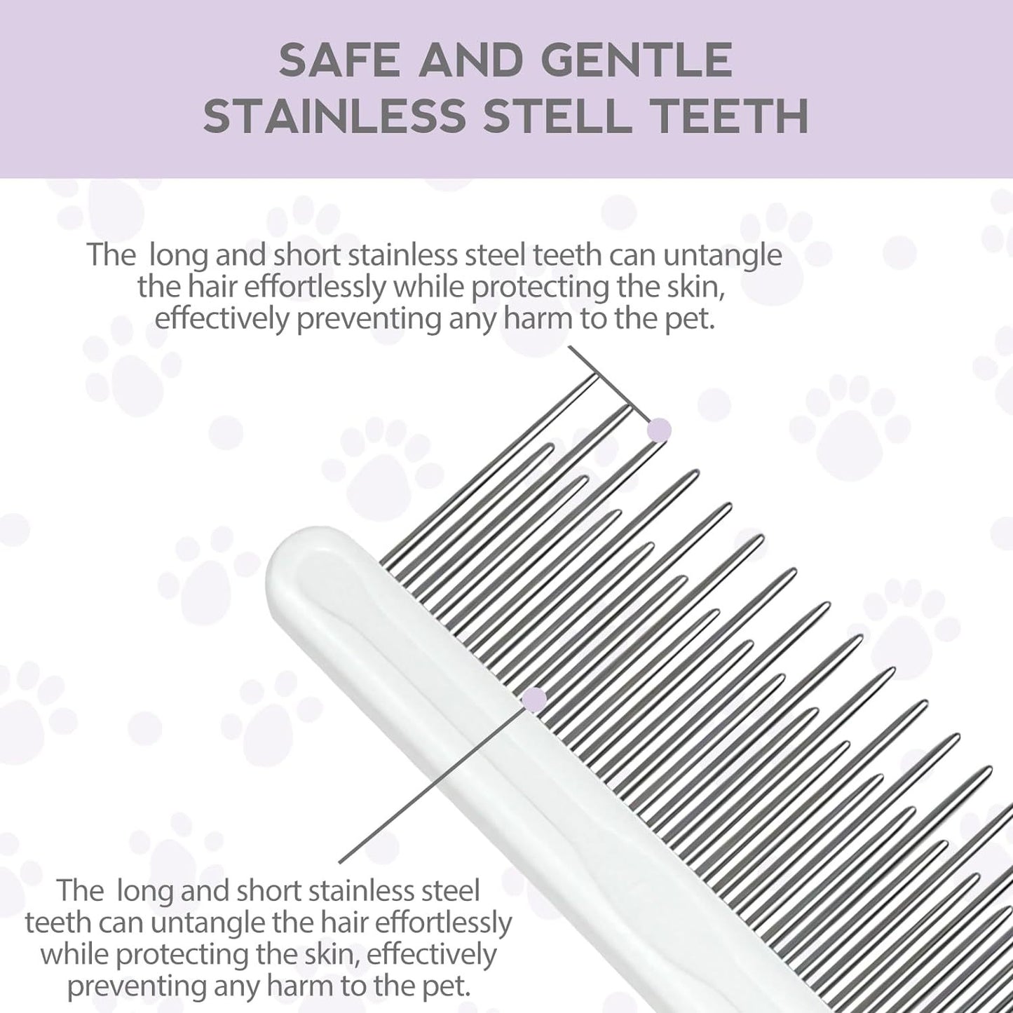 Detangling Pet Comb For Dog Cat Grooming Comb With Long Short Stainless Steel Teeth Safely Remove Knots Tangles For Healthy Shiny Coat Gentle Effective Detangling Tool For Pet Hair