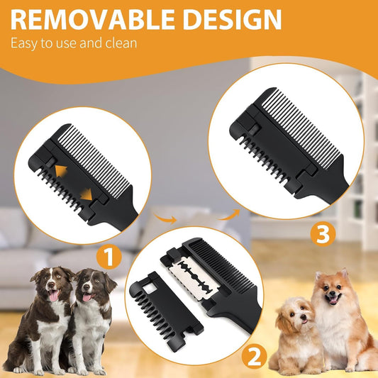 Razor Comb For Dogs Cats With Extra Blades Pet Razor Comb 2 In 1 Trimming Grooming Dog Cat Brush That Cuts Hair Hair Cutter Comb For Dog Cat Pet Hair Trimmer Grooming Comb For Dog Cat