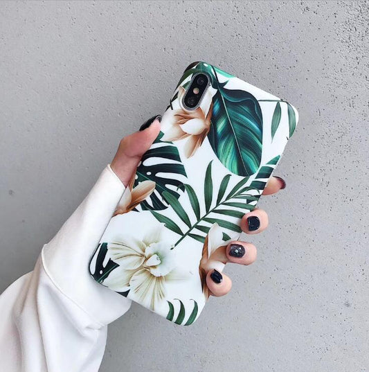 Compatible With AppleLOVECOM Flowers Banana Leaf Art Phone Case For IPhoneXS Max XR 6S 6 7 8 Plus X Retro Soft Floral Phone Back Case With Flowers Style