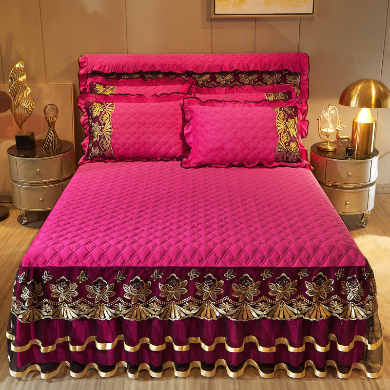 European Crystal Velvet Thick Bed Skirt