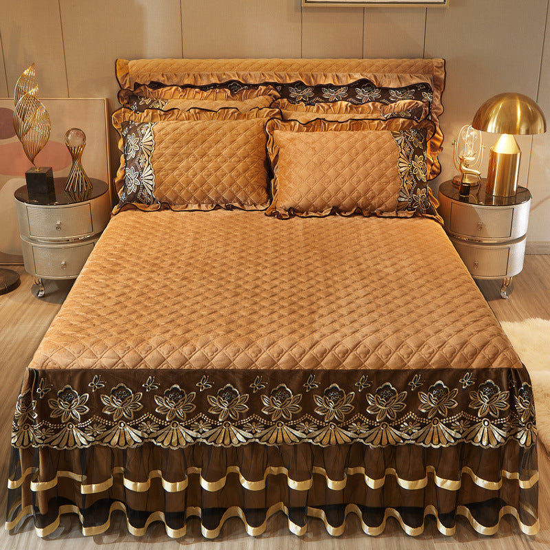 European Crystal Velvet Thick Bed Skirt