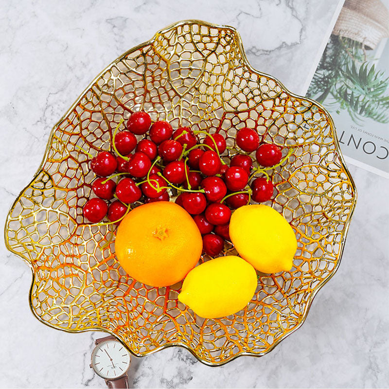Light Luxury Electroplating Alloy Lotus Leaf Fruit Plate
