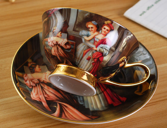 Creative Bone China Coffee Cup And Plate, Retro And Luxury