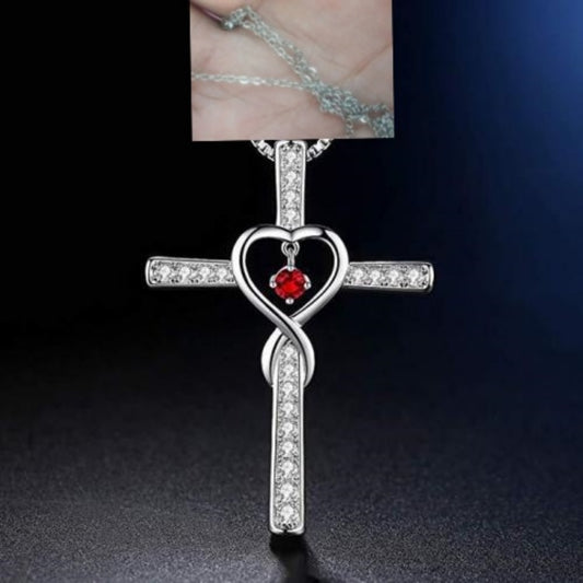 Infinity Love God We Trust Christian Cross Birthstone Crystal Pendant Necklace Colour Gems Zircon Heart Necklace Women Jewelry