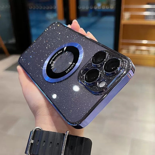 Electroplating Glitter Magnetic Magnifying Glass Phone Case