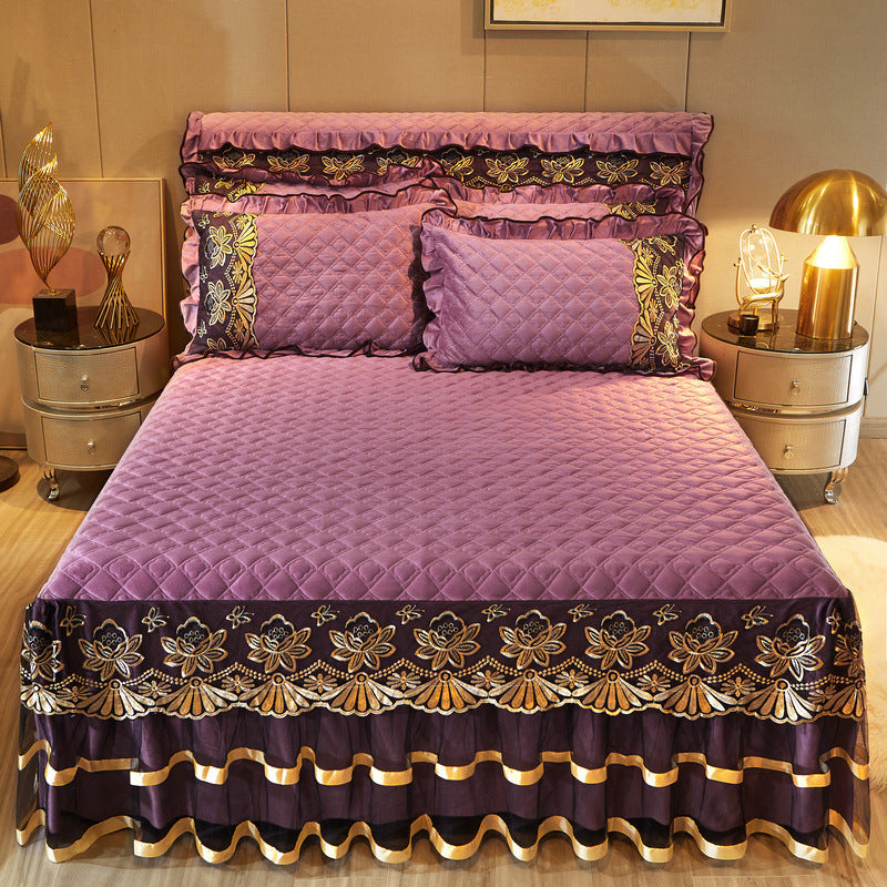European Crystal Velvet Thick Bed Skirt