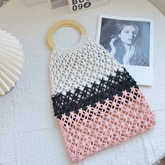 2024 New Coarse Cotton Rope Woven Bag Handbags Women Fashion Casual Vacation Beach Tote Bag Simple Straw Shoulder Bags Summer Personality Sense Of Luxury Simple Small Tote For Women