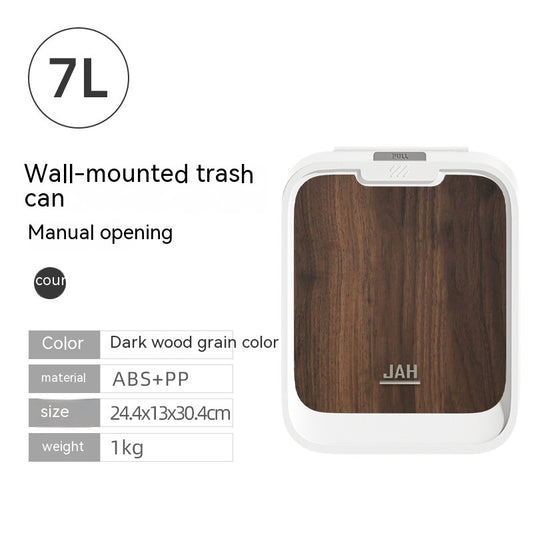 Light Luxury Kitchen Inductive Ashbin Wall Hanging Household Toilet With Lid Wood Grain Smart Hanging Storage