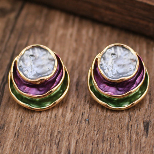 Ins Three-colored Painting Round Earrings Fashion Elegant Versatile Geometric Earrings For Women Jewelry