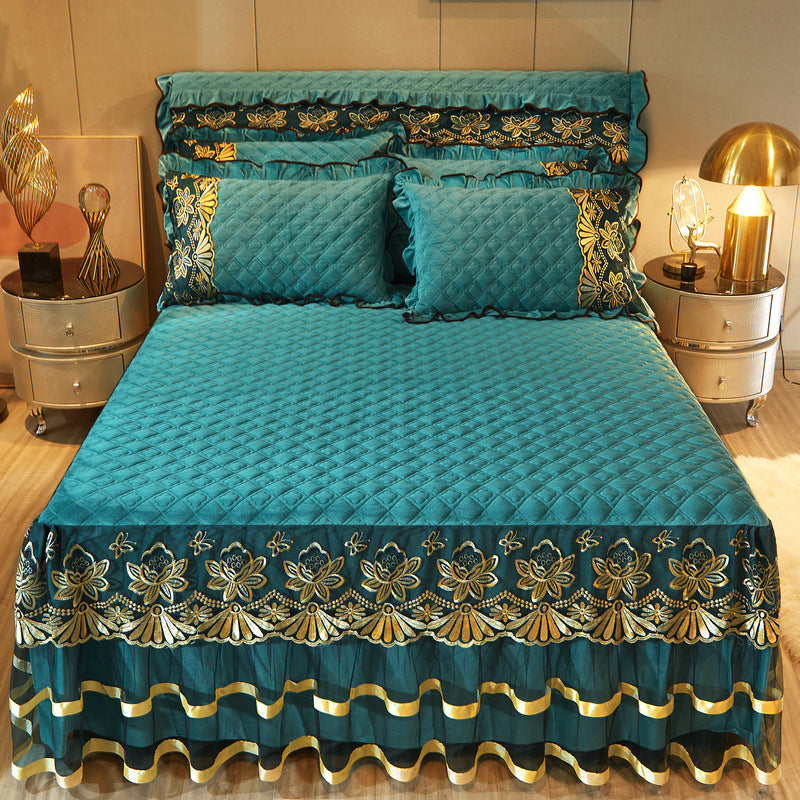 European Crystal Velvet Thick Bed Skirt