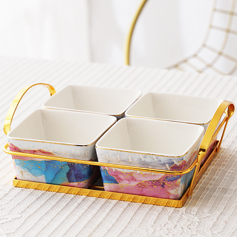 Light Luxury Ceramic Divided Grid Dried Fruit Plate