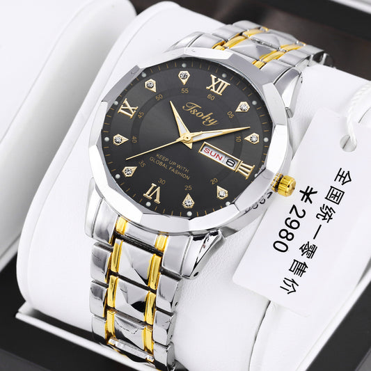Quartz Watch Double Calendar Luminous Men