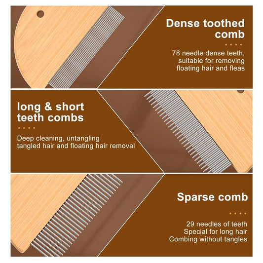 Flea Comb For Cats  Wooden Cat Comb Pet Comb With Rounded-Tip Teeth Tangles And Loose Fur Grooming Comb Tool For Cats Dogs And Rabbits Tangled Hair