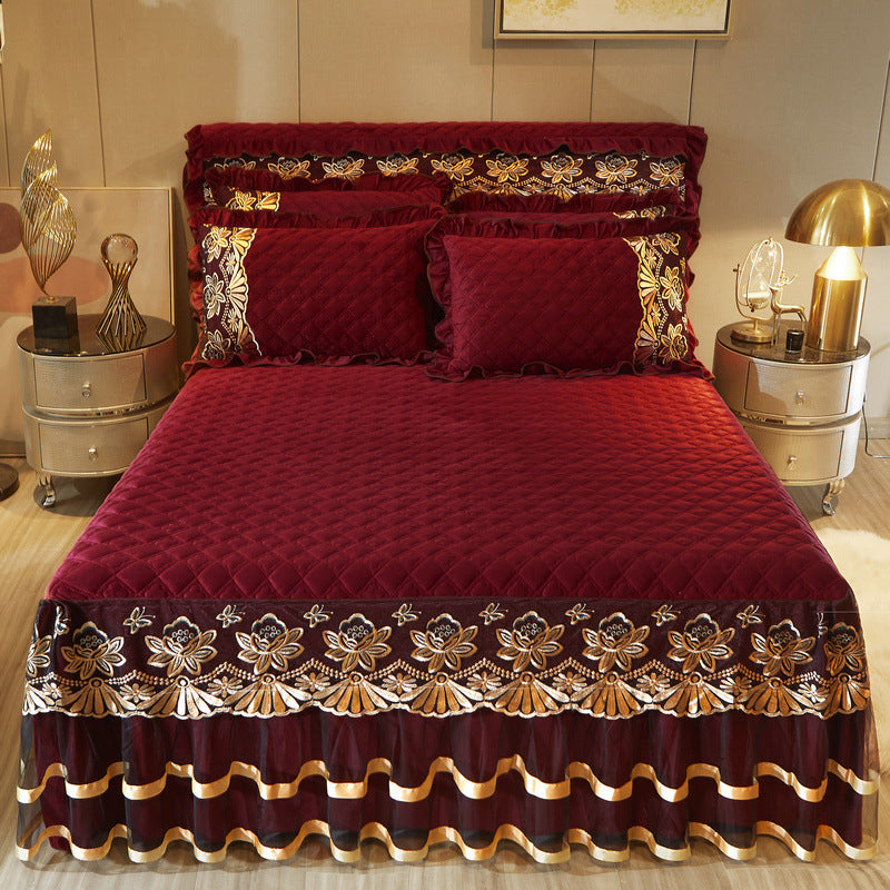 European Crystal Velvet Thick Bed Skirt
