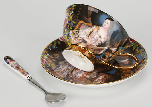 Creative Bone China Coffee Cup And Plate, Retro And Luxury