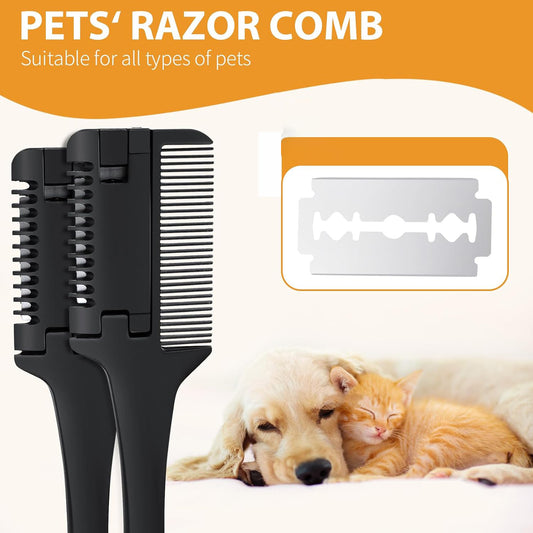 Razor Comb For Dogs Cats With Extra Blades Pet Razor Comb 2 In 1 Trimming Grooming Dog Cat Brush That Cuts Hair Hair Cutter Comb For Dog Cat Pet Hair Trimmer Grooming Comb For Dog Cat