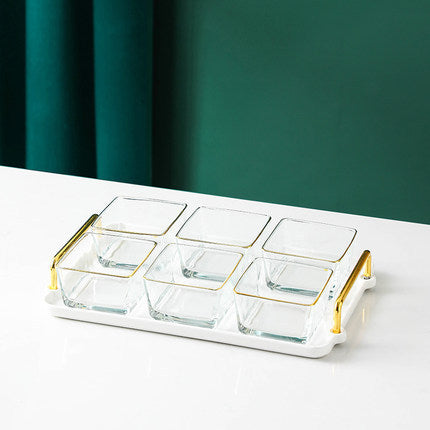 Light Luxury Glass Fruit Plate Dried Fruit Grid Plate Home Living Room Fruit Platter