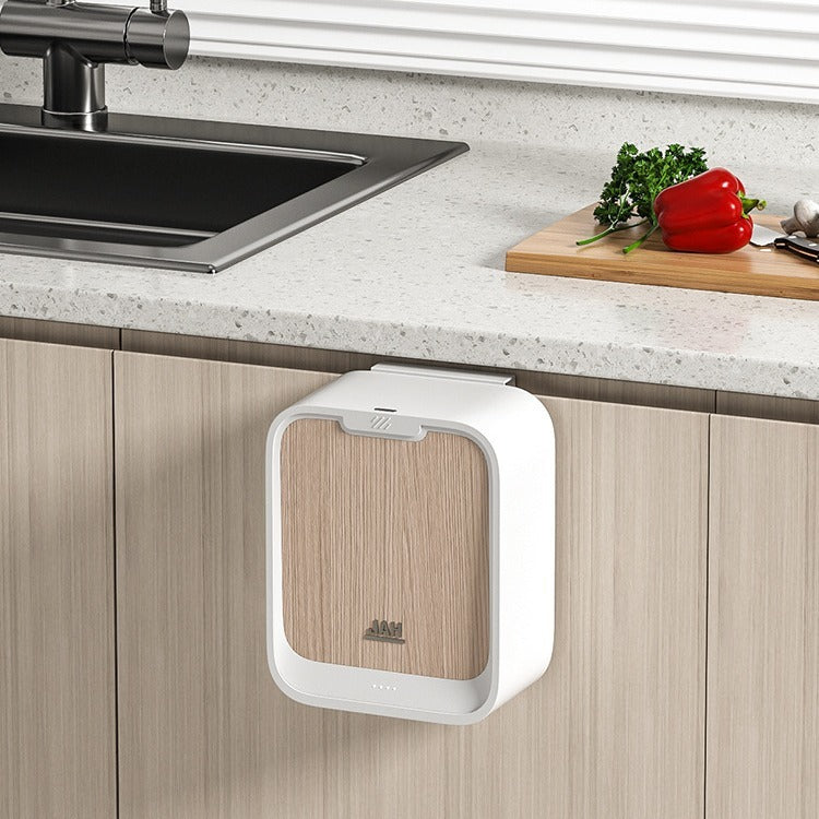 Light Luxury Kitchen Inductive Ashbin Wall Hanging Household Toilet With Lid Wood Grain Smart Hanging Storage