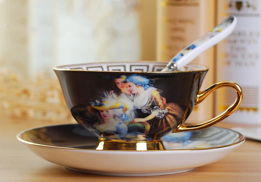 Creative Bone China Coffee Cup And Plate, Retro And Luxury