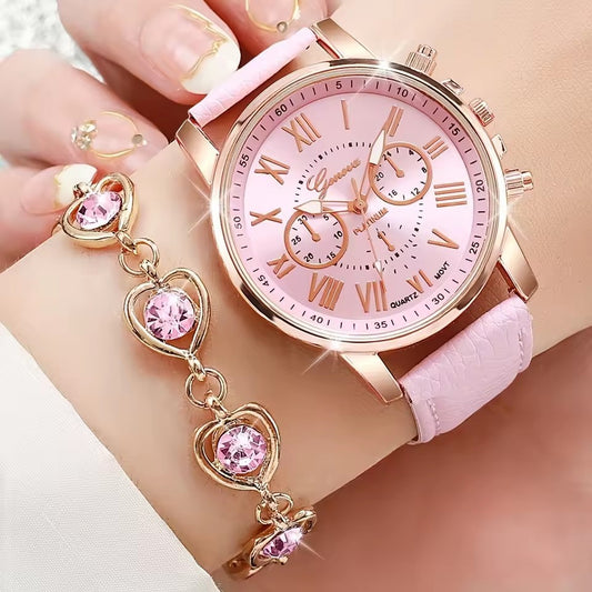 Women's Simple Belt Watch Love Jewelry Gift Suit