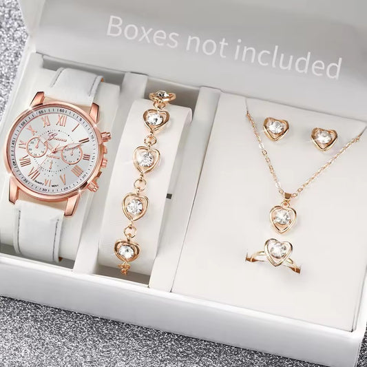 Women's Simple Belt Watch Love Jewelry Gift Suit