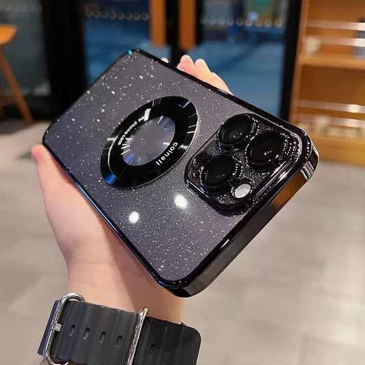 Electroplating Glitter Magnetic Magnifying Glass Phone Case