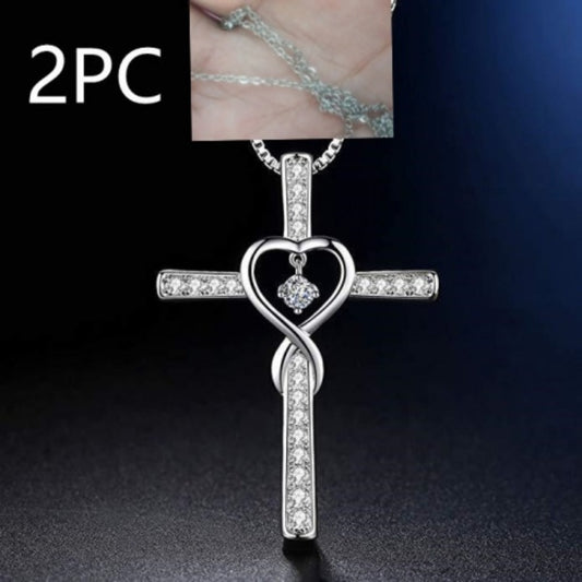 Infinity Love God We Trust Christian Cross Birthstone Crystal Pendant Necklace Colour Gems Zircon Heart Necklace Women Jewelry