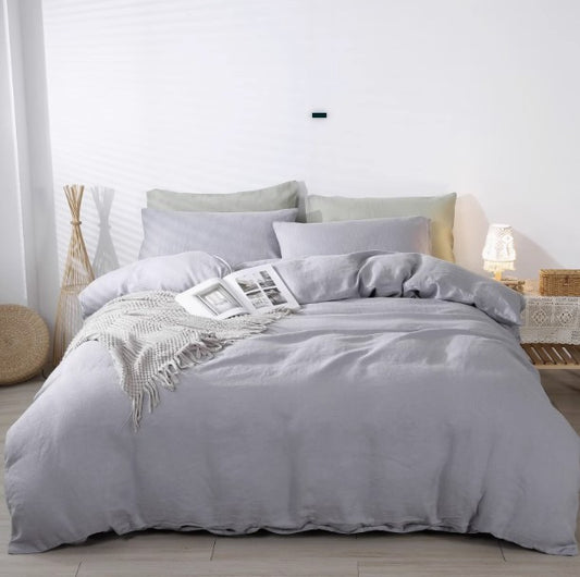 Four-piece Linen Bedding Set With Fitted Sheet And Fitted Sheet